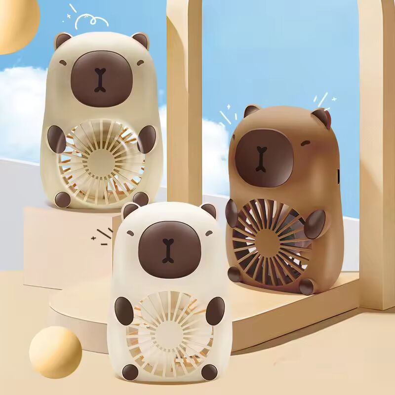 New Portable Cute Capibala Mini Fan USB Rechargeable Three Speed Adjustable Fashion Home Outdoor Travel Camping Handheld Fan